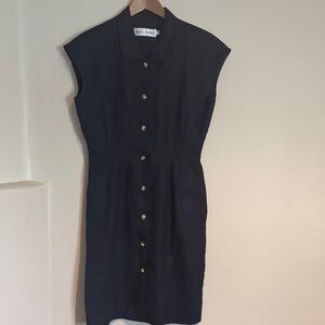 Sara Campbell Navy Linen Button-Down Midi Dress